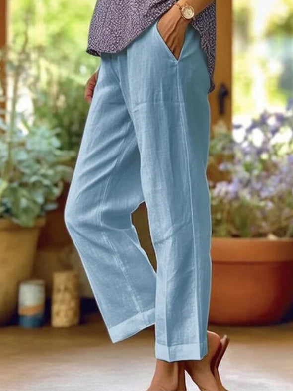 Plain Linen Cotton And Linen Loose Pants