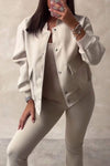 Women's Solid Color Jacket and Trousers Two-piece Set