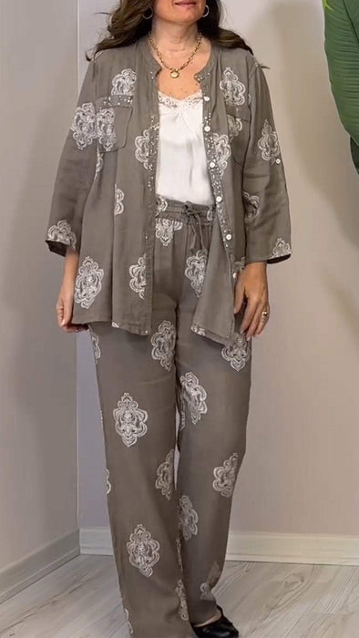 Cotton and Linen Retro Printed Two-piece Suit