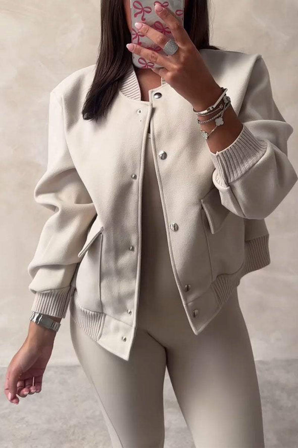 Women's Solid Color Jacket and Trousers Two-piece Set