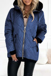 Women's Hooded Zipper Side Button Design Casual Coat