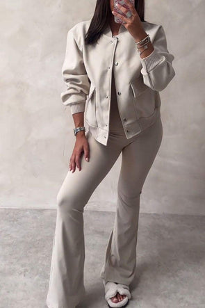 Women's Solid Color Jacket and Trousers Two-piece Set