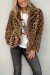 Women's Fashionable Leopard Print Lapel Faux Fur Winter Short Coat