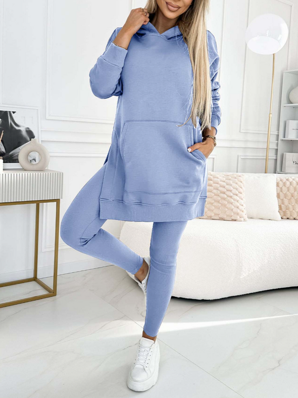 (S-5XL) Plus Size Women's Fashion Solid Color Hoodie and Lined Leggings two-piece set